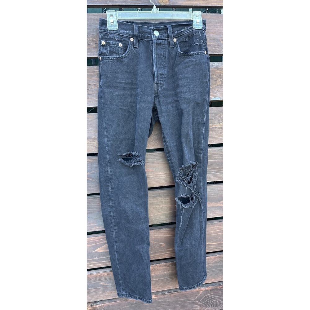 Levis 501 Original Jeans Women's *24x30 Button Fly Straight Leg Distressed Black